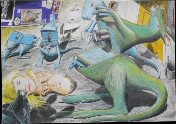 Het hoofd van Sophie Scholl die een kind baartl