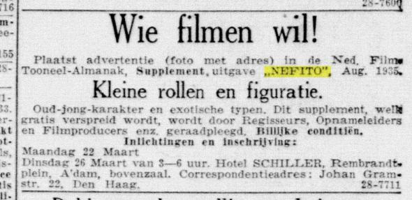 Advertentie Nefito in De Telegraaf, 1935